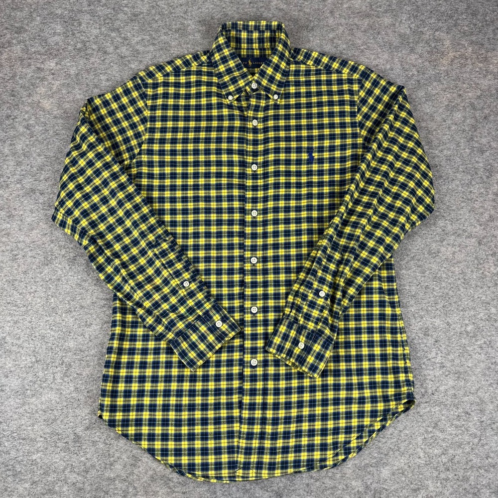 Ralph Lauren Button Down Shirt Long Sleeve Plaid‎ Yellow Blue Mens Small S